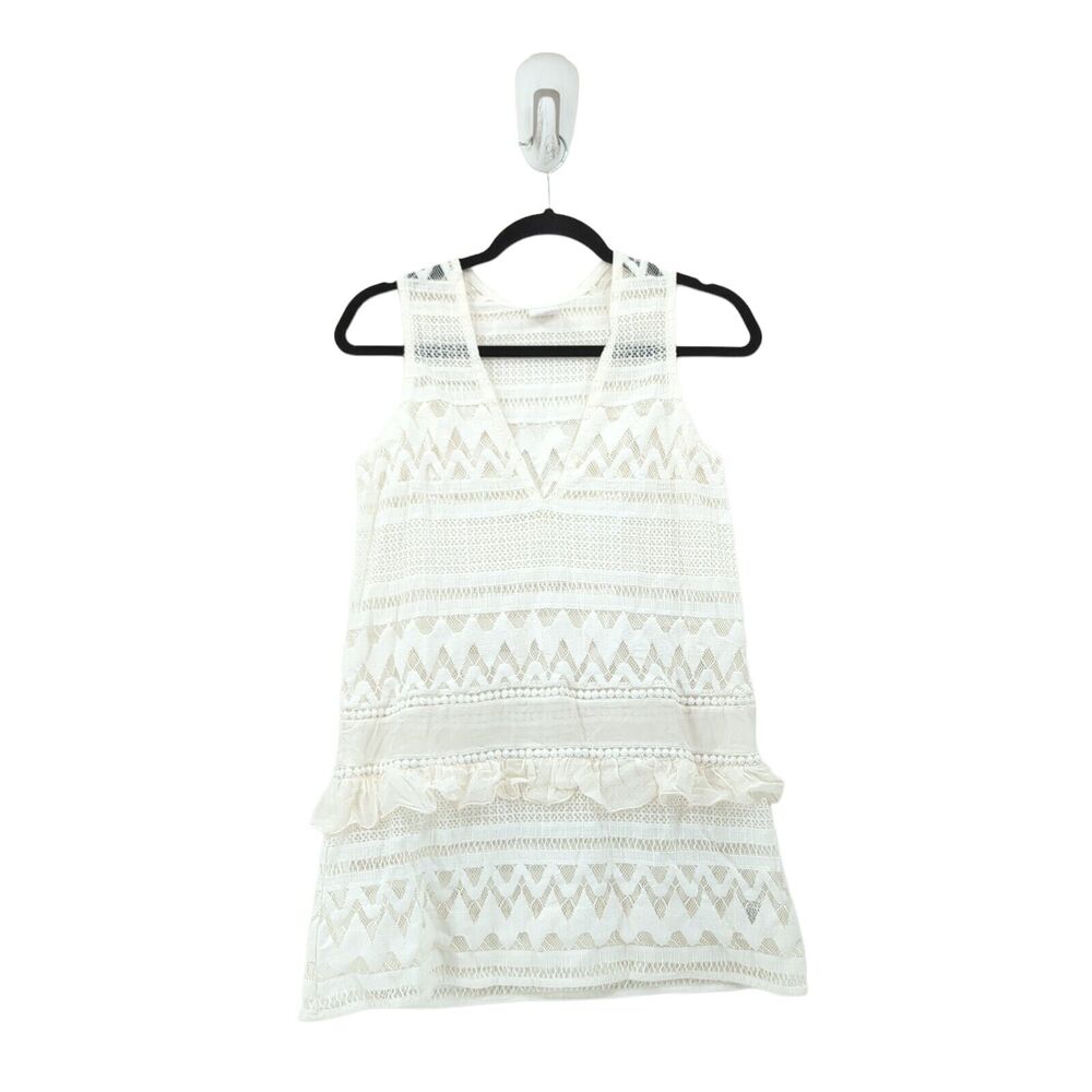 KISUII Women XS Maia Swim Cover Up Dress White Lace Shift Ruffle Sleeveless